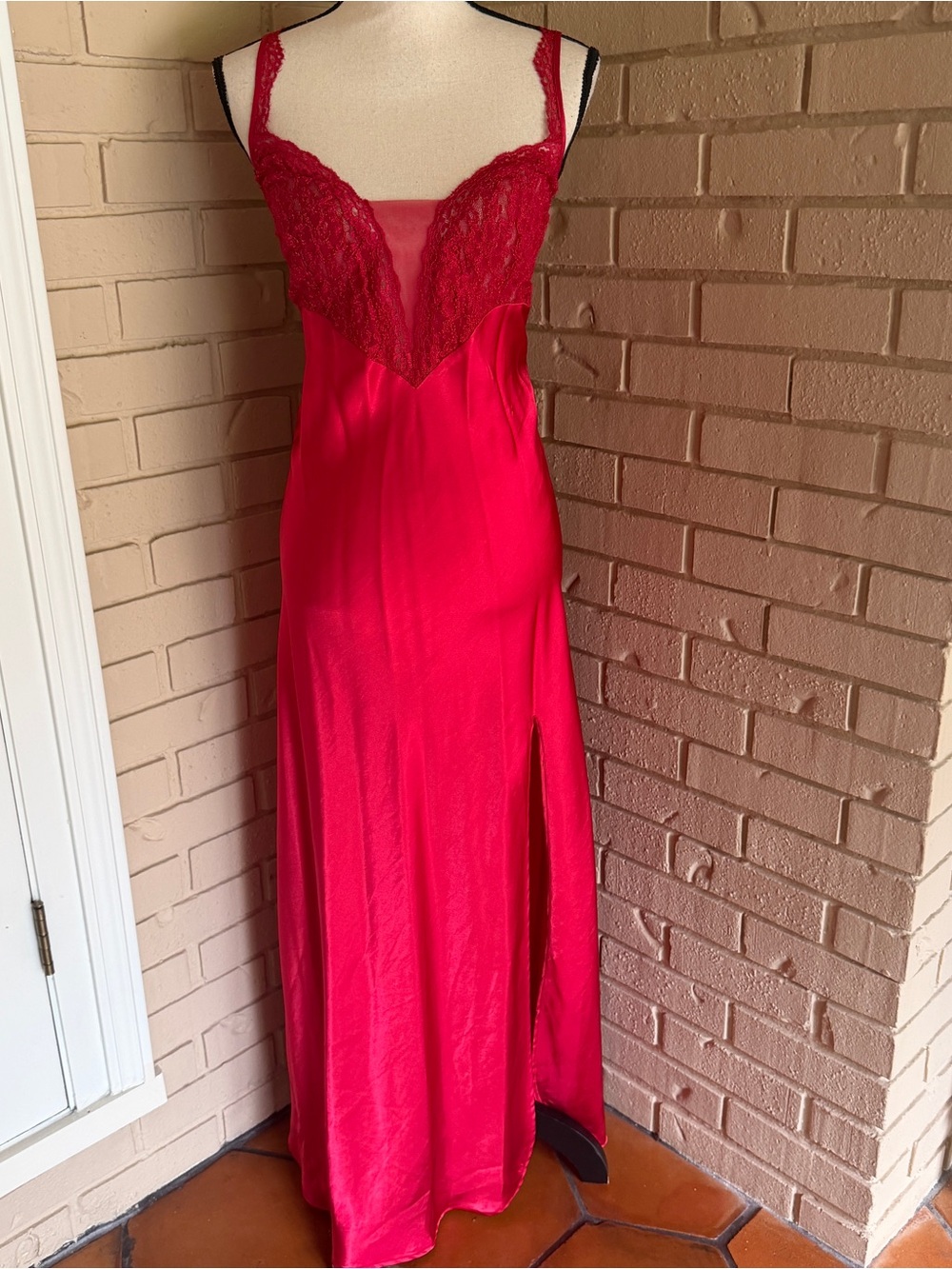 Vintage Victoria’s Secret Gold Label VS Red Satin Lace Long Maxi Slip Dress L